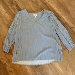 St. John's Bay Blue and White Striped V-Neck Blouse